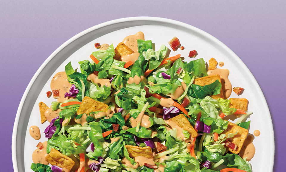 BBQ Ranch Chopped Salad Kit featuring fresh greens, crunchy toppings, and a zesty ranch dressing.