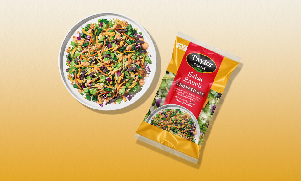 Salsa Ranch Chopped Kit displayed in a vibrant plate, showcasing fresh ingredients and colorful vegetables.