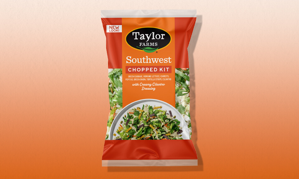 Southwest Chopped Salad Kit with vibrant vegetables and flavorful ingredients displayed on a gradient background.