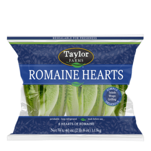 Fresh Taylor Farms 6-count Romaine Hearts packaged for nutritious salads and healthy meals.