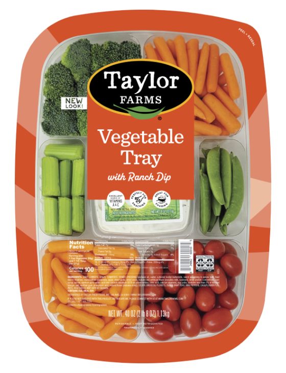 40oz vegetable tray with lidded film top, featuring fresh, colorful mixed vegetables for convenient snacking.