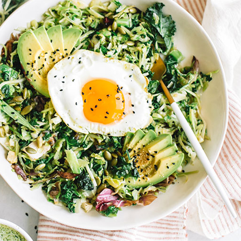 Sautéed Sweet Kale Salad and Matcha Latte