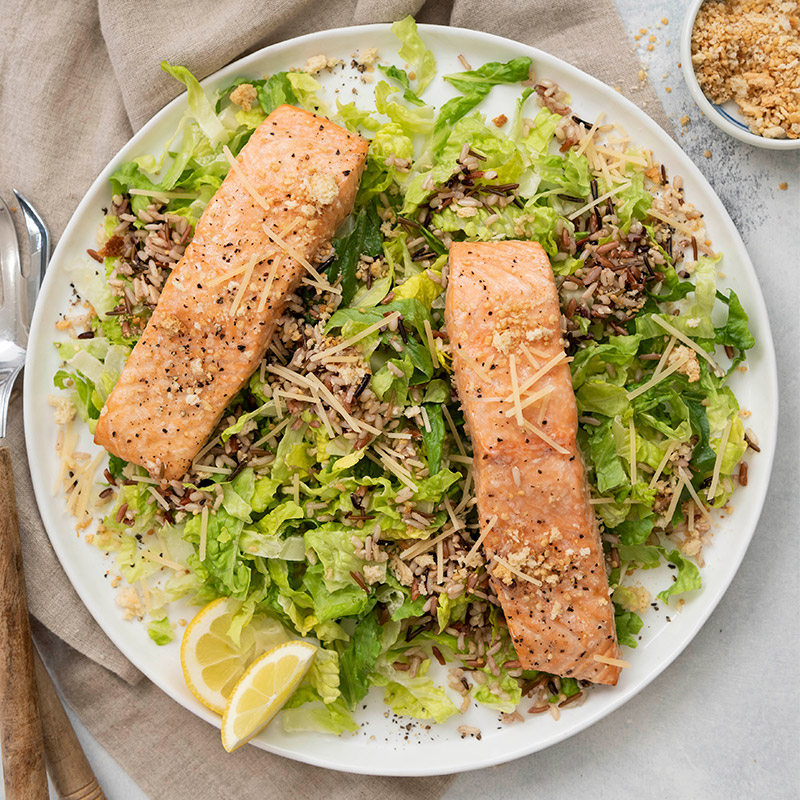 Grilled Salmon Caesar Chopped Kit with Wild Rice Featured Image
