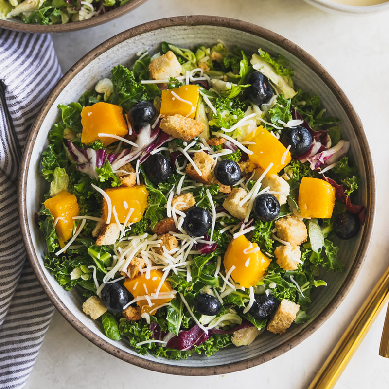 Mango Blueberry Asiago Kale Salad