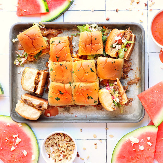 Fresh watermelon salad with crunchy toppings in a vibrant bowl, perfect for summer dishes and healthy snacking.