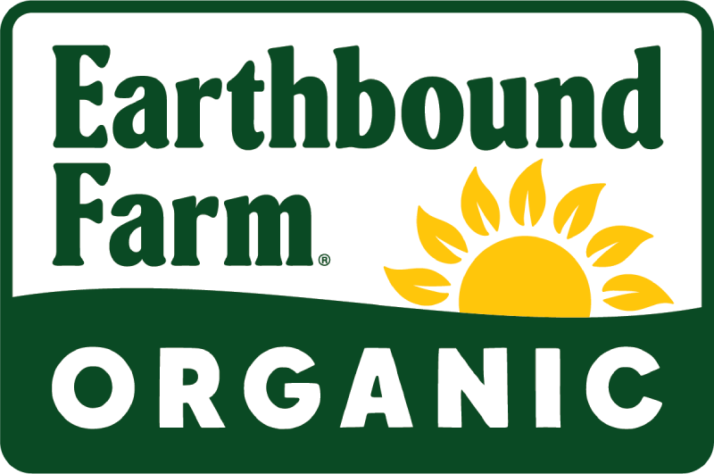 Earthbound Farm logo featuring organic produce and sustainable farming design elements.