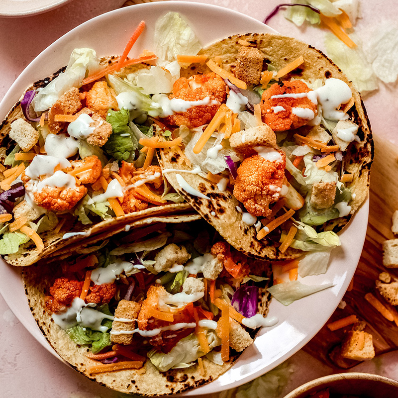 Cheesy Ranch Buffalo Cauliflower Tacos