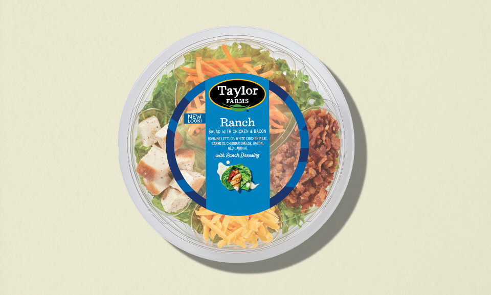 Ranch Chicken Bacon single-serve bowl with vibrant packaging, featuring fresh ingredients and delicious meal options.