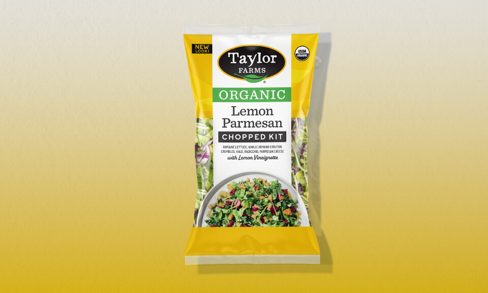 Organic Lemon Parmesan salad mix with vibrant green greens and a fresh flavor profile.