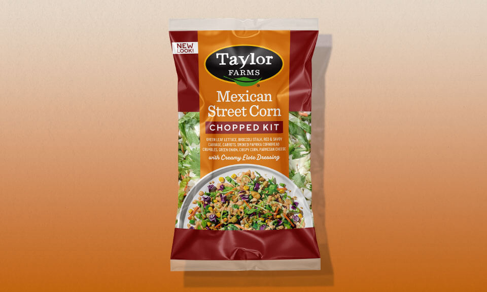 Chopped Mexican Street Corn Salad Kit with vibrant colors and fresh ingredients displayed in a gradient layout.