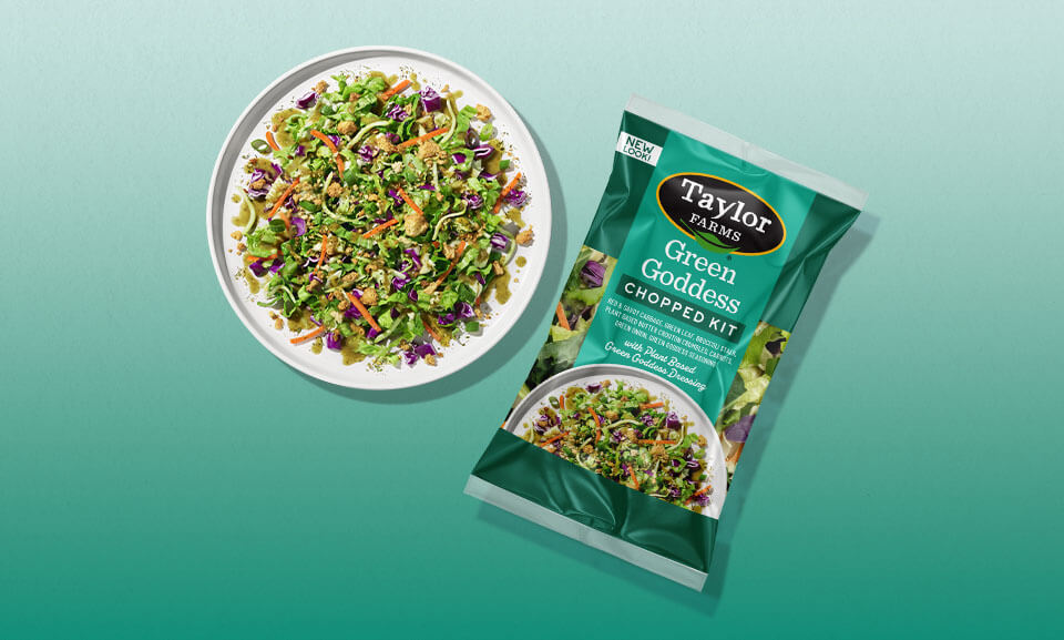 Fresh Green Goddess Chopped Salad Kit served on a plate, featuring vibrant greens and top-quality ingredients.