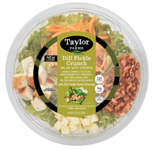 Dill Pickle Crunch Salad in a ready-to-eat bowl by Taylor Farms, featuring fresh greens and crunchy toppings.
