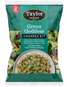 Taylor Farms Green Goddess chopped salad kit, featuring fresh greens and vibrant toppings in a convenient 2-pack.