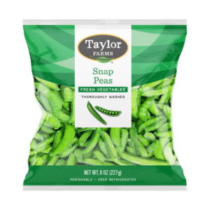 The bag of fresh Taylor Farms Snap Peas in a sealed package.