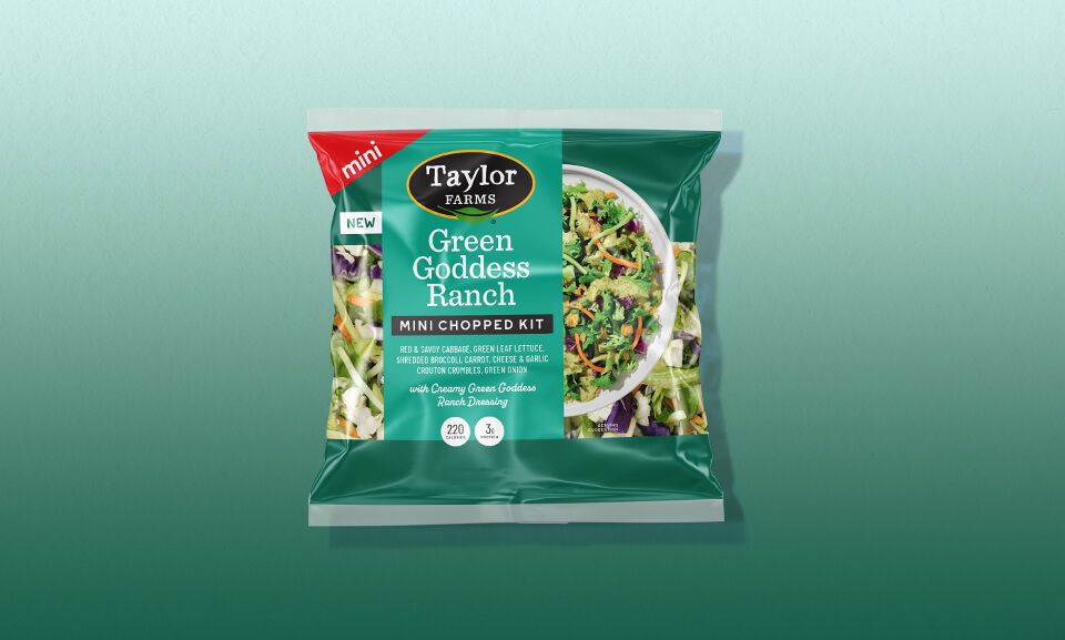 Green Goddess Mini Chopped Kit with vibrant greens and dressing, perfect for fresh and healthy salads.