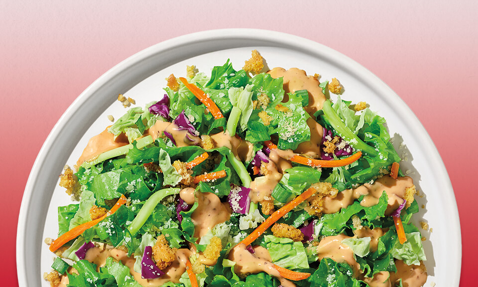 Close-up of Taylor Farms Mini Chopped Salad Kit with vibrant red lettuce and fresh vegetables, perfect for quick meals.