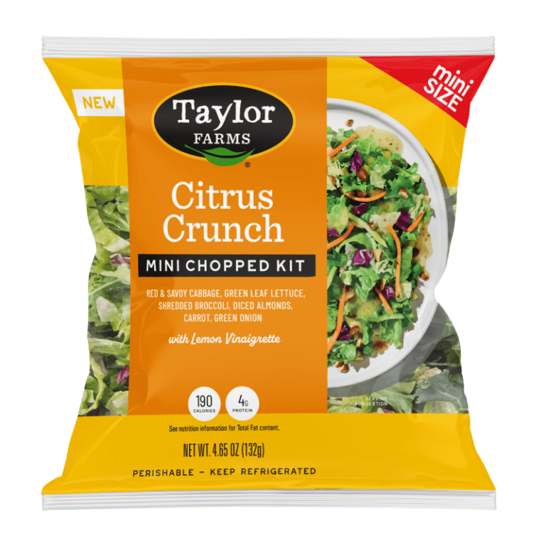 Taylor Farms Mini Citrus Crunch Chopped Kit featuring vibrant vegetables and a zesty citrus dressing.