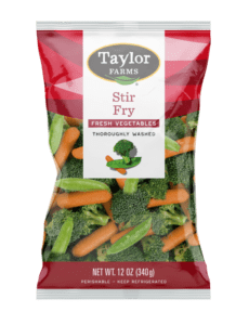 Fresh Taylor Farms stir-fry mix featuring vibrant vegetables, ready for a quick and healthy meal.