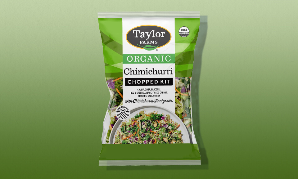 Organic Chimichurri Chopped Kit featuring vibrant vegetables and tangy dressing for fresh salads and meals.