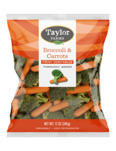 Freshly chopped broccoli and carrots, vibrant and ready for healthy meal preparations from Taylor Farms.