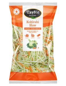 Fresh kohlrabi slaw featuring vibrant vegetables, perfect for salads and healthy dishes.