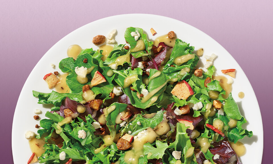 Fresh Apple Feta Salad Kit with crisp lettuce, sliced apples, and crumbled feta cheese, ideal for healthy meals.