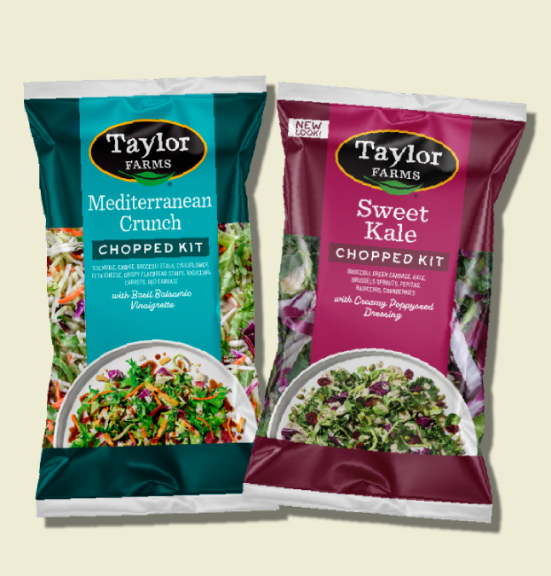 Taylor Farms vegetarian salad selection featuring fresh greens and vibrant vegetables in a colorful bowl.