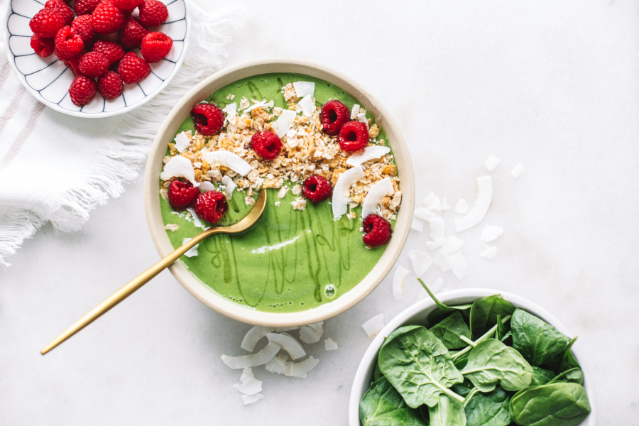 Spinach Avocado Raspberry Smoothie Bowl