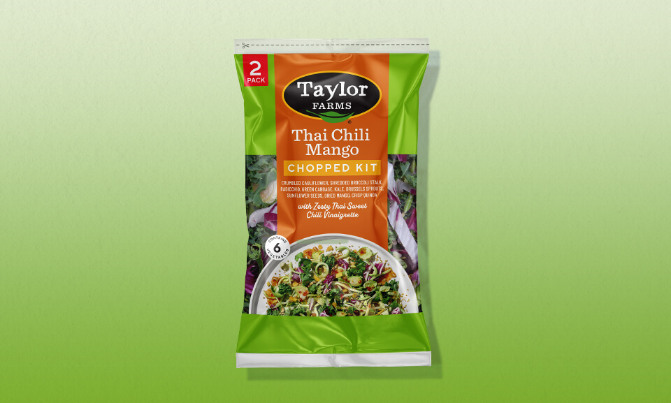 Thai Chili Mango Chopped Salad Kit from Taylor Farms with vibrant colors and fresh ingredients, ideal for healthy meals.