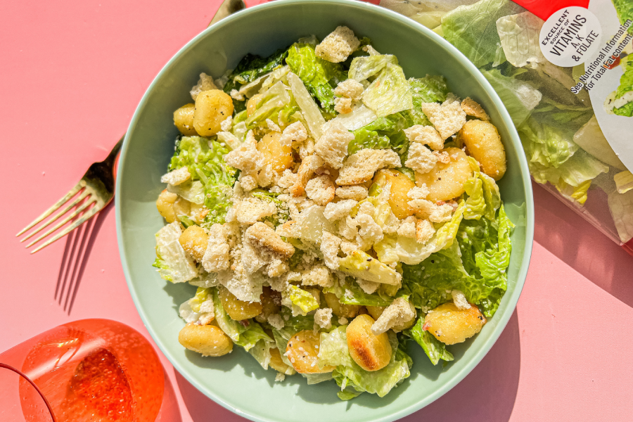 air fried gnocchi and bacon caesar salad