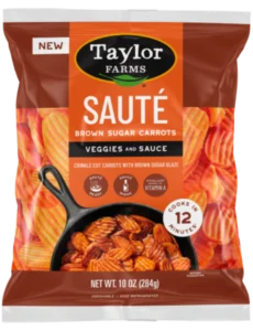 Brown Sugar Carrots Sauté Kit with fresh carrots and savory spices in a vibrant packaging.