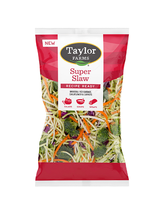 Taylor Farms’ 12 oz. Super Slaw with broccoli, red cabbage, cauliflower, and carrots, recipe-ready for salads, soups, wraps & more.