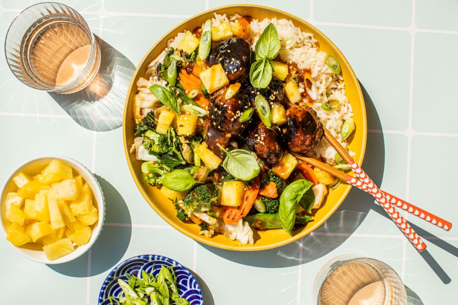 Pineapple Stir-Fry with Teriyaki-Glazed Meatballs