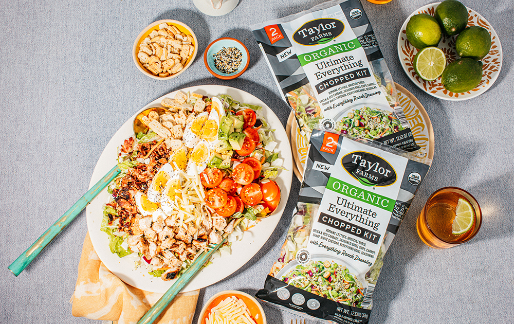 Freshly prepared salad with vibrant vegetables, showcasing Taylor Farms' quality ingredients for healthy eating.