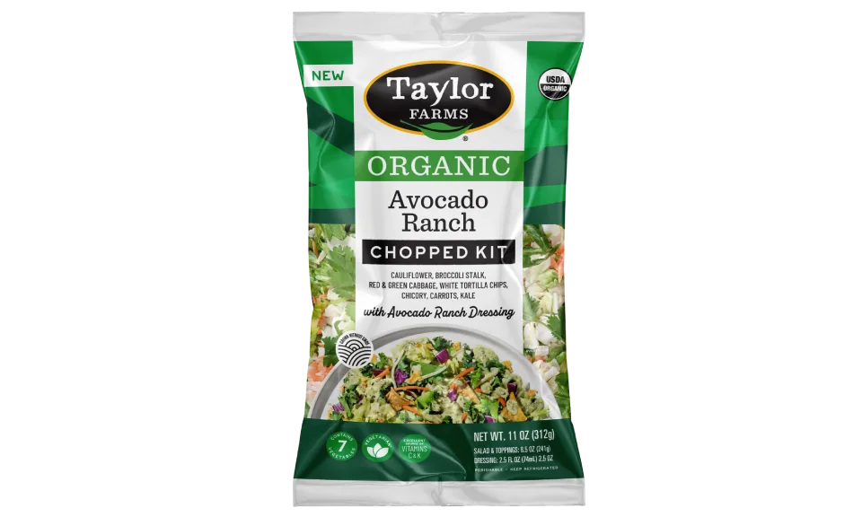 Organic Avocado Ranch salad featuring fresh ingredients from Taylor Farms, ideal for healthy meals and recipes.