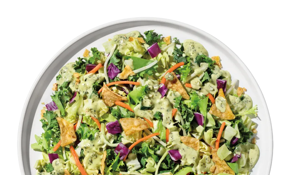 Organic avocado ranch chopped salad kit with fresh sprouts and vibrant greens.