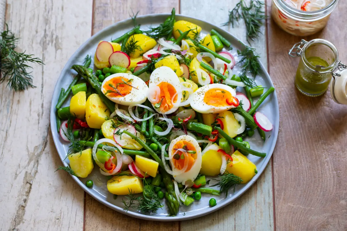 French potato and green bean salad with fresh herbs and vinaigrette dressing.