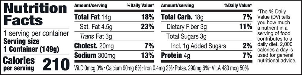 taylor farms mexican street corn snack pack nutritional information