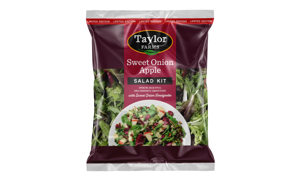 Taylor Farms Sweet Onion and Apple Chopped Salad Kit featuring fresh greens, sweet onions, and apple slices.