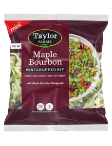 Maple Bourbon Mini salad blend featuring fresh greens, crispy vegetables, and a delicious maple bourbon dressing.