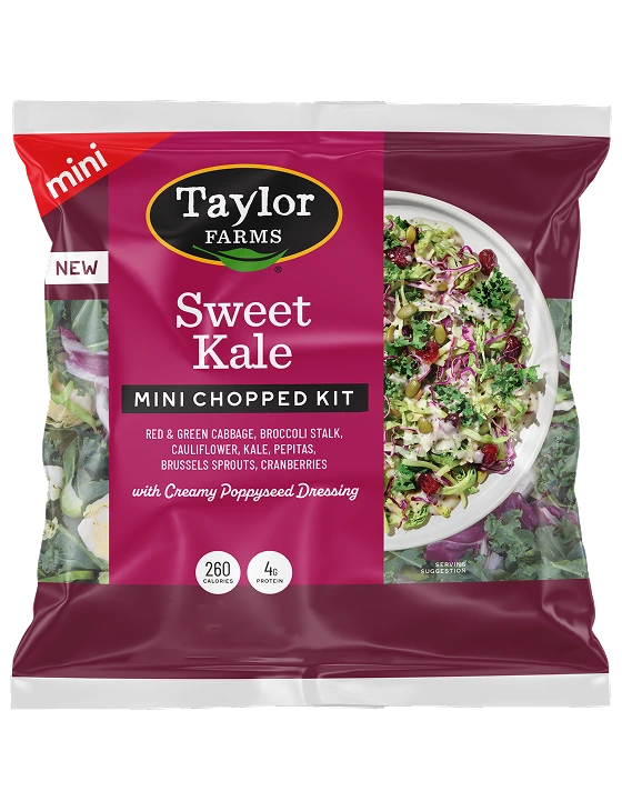 Sweet kale salad mix featuring tender baby kale leaves, perfect for nutritious salads and meal prepping.