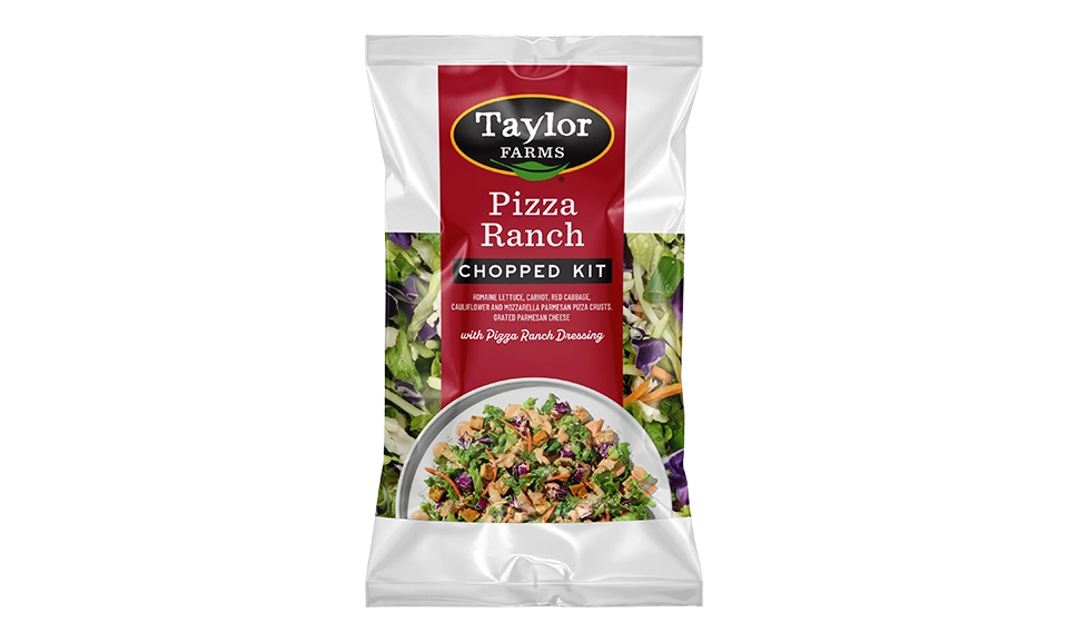 Taylor Farms Pizza Ranch Chopped Salad Kit featuring fresh greens, vegetables, and dressing for a delicious meal option.