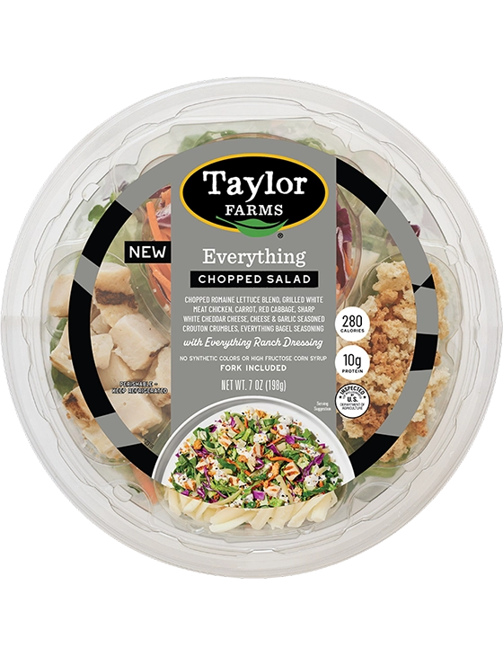 Taylor Farms Everything Chopped Salad Bowl with fresh vegetables and dressing, perfect for a healthy meal option.