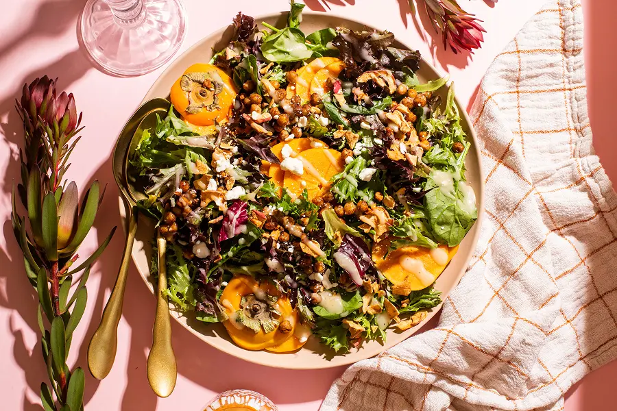Apple Feta Salad with Cinnamon Roasted Chickpeas & Persimmons
