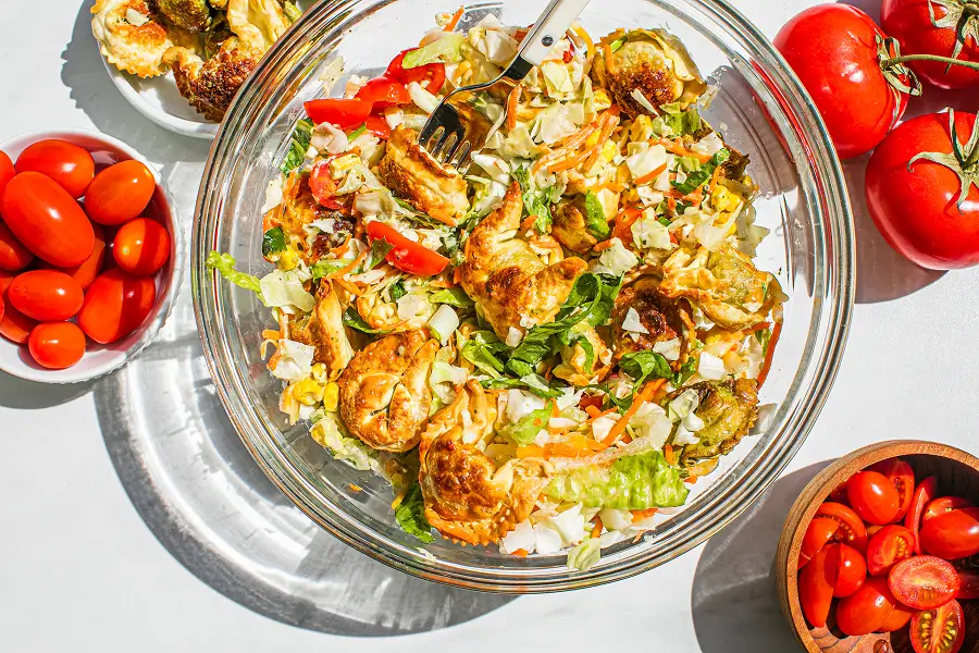 Crispy Tortellini Avocado Ranch Salad
